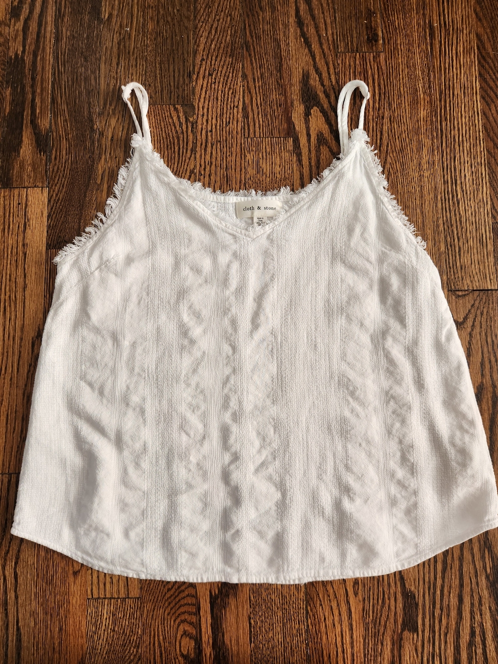 Cloth & Stone White Frayed Edge Tank Top Size M Linen Blend Striped Cami